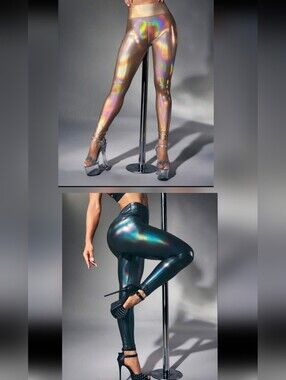 NWOT Set Of 2 Holographic High-Waist Leggings - Iridescent Shine